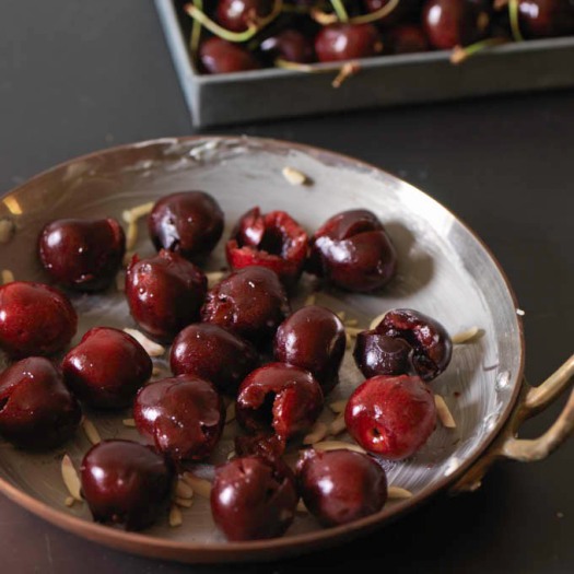 Cherries and Almonds in Buttered Dish